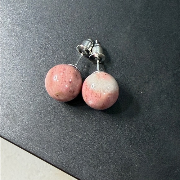 Handmade Jewelry - Pink Opal Ball Stud Earrings